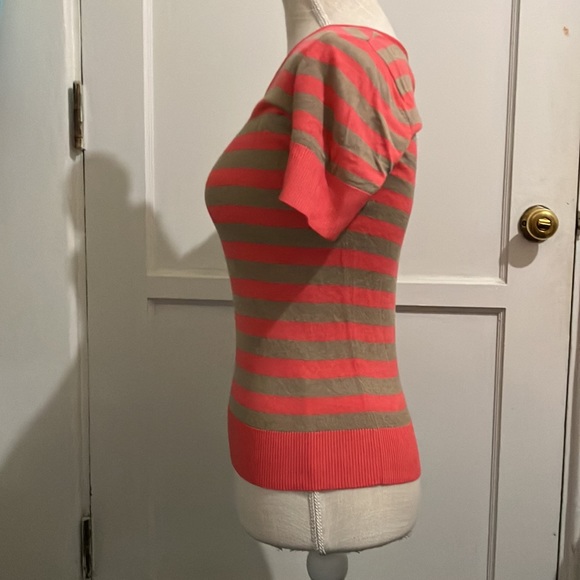 Ann Taylor Loft Coral Striped Top. Small Petite. - Picture 2 of 4
